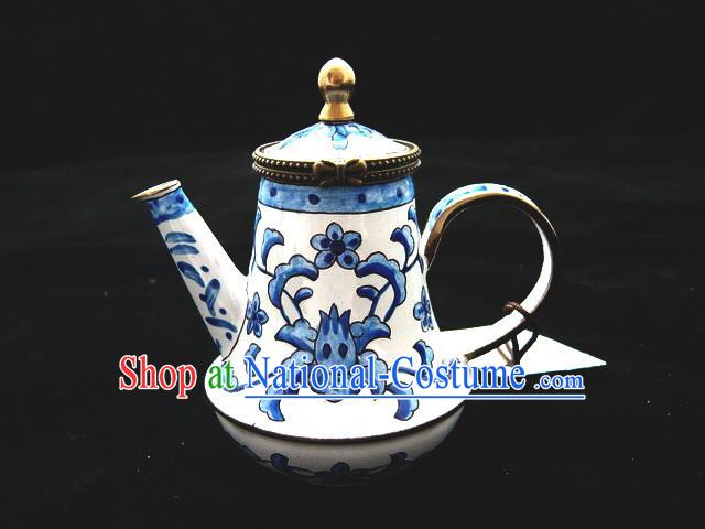 Chinese Traditional Hand Painted Enamel Kettle-Blue Flower