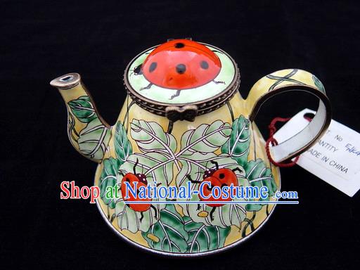 Chinese Hand Painted Enamel Kettle-Red Ladybird Beetle