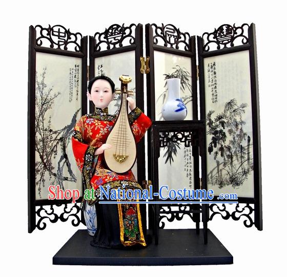 Handmade Peking Silk Figurine Doll - Ming Dynasty Palace Imperial Concubine Playing Lute