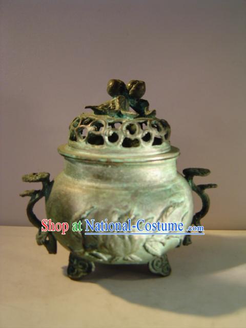 Chinese Classic Archaize Bronze Statue-Ancient Palace Longevity Peach Incense Burner