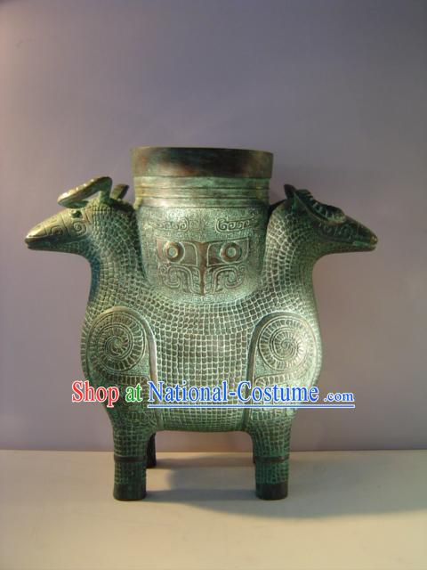 China Classic Archaize Bronze Ware-Palace Double Sheep Statue