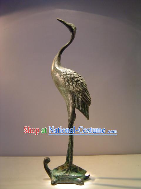 Chinese Classic Archaize Bronze Ware-Ancient Palace Crane Standing on Tortoise Statue