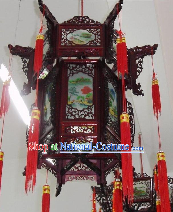 Chinese Hand Made and Painted Oil Painting Palace Lantern-Landscape