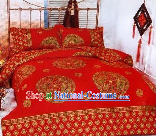 Chinese Stunning Cotton Wedding Bed Sheet Set_Four Pieces_-Dragon and Phoenix