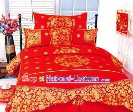 Chinese Traditional Cotton Wedding Bed Sheet Set_Four Pieces_-Dragon and Phoenix