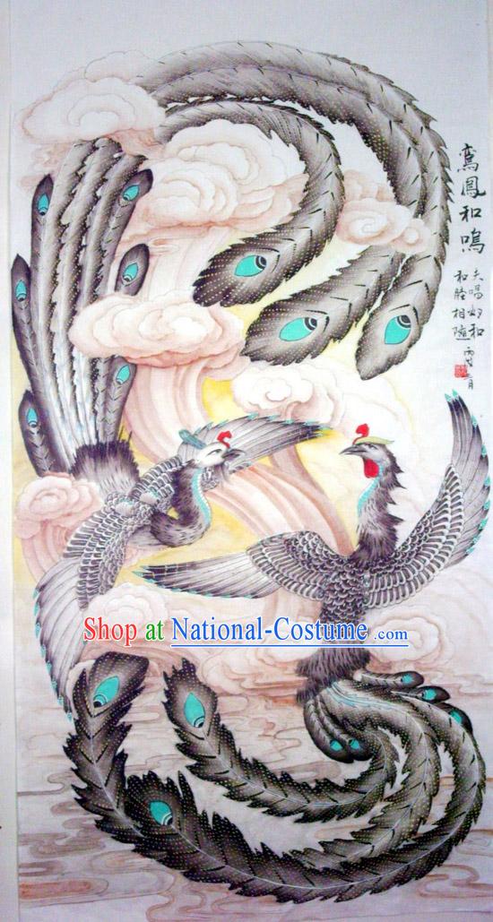 Chinese Traditional Painting with Meticulous Detail-Phoenix Landed