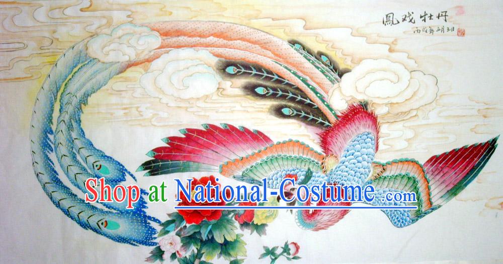 Chinese Traditional Painting with Meticulous Detail Painting-Prosperous Peony and Phoenix