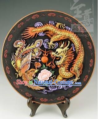 Chinese Hand Carved Healthy Active Carbon Round Plate-Dragon