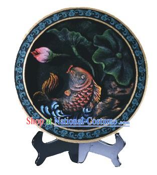 Chinese Hand Carved Healthy Active Carbon Round Plate-Fish