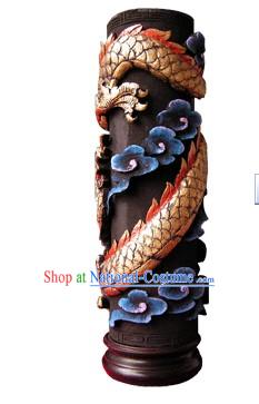 Chinese Hand Carved Healthy Active Carbon Large Round Plate-Dragon Wall