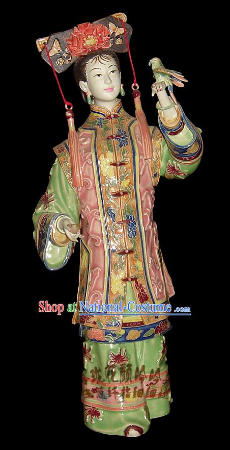 Chinese Stunning Porcelain Collectibles-Ancient Maiden with Bird