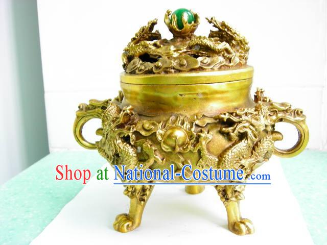 Chinese Stunning Double Dragon Playing Ball Censer