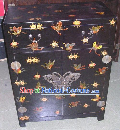 Chinese Hand Made Black Wood Butterfly Cabinet