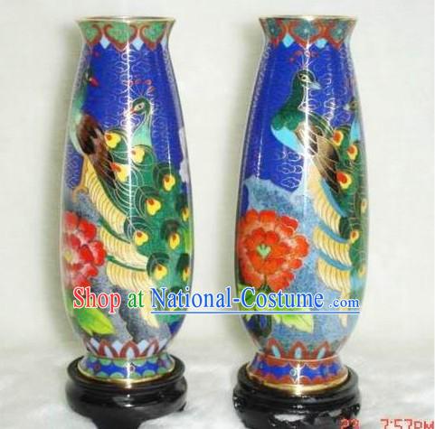 Chinese Cloisonne Vase-Peacock Beauty_Pair_