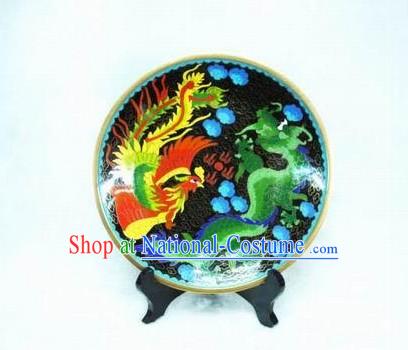 Chinese Dragon And Phoenix Cloisonne Plate