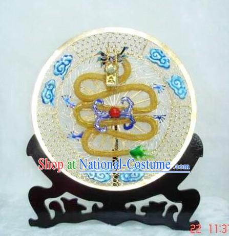 Chinese Palace Cloisonne Dragon Playing Ball Plate