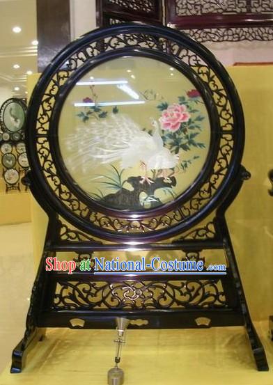 Chinese Double-sided Embroidery Handicraft-White Peacock and Peony