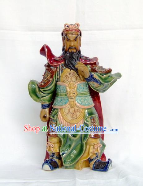 Shiwan Pottery Handicraft Masterpiecs Chinese Guan Gong Statue