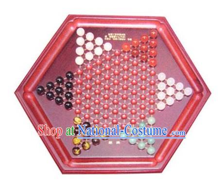 Classic Natural Agate and Wood Chinese Checkers Set