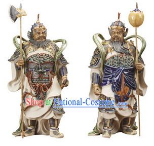 Chinese Classical Shiwan Statues-Door God Pair _2 Statues Set_