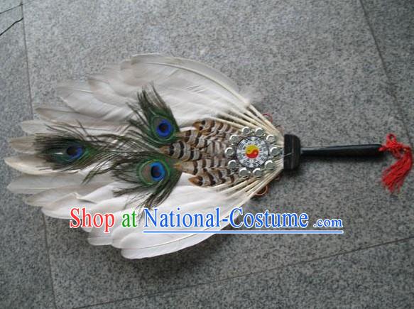 Hand Made Chinese Ancient Peacock Fan _the Eight Diagrams Design_