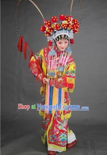 Supreme Chinese Traditional Heroine Hu Mu Lan Costumes, Crown and Whip Complete Set