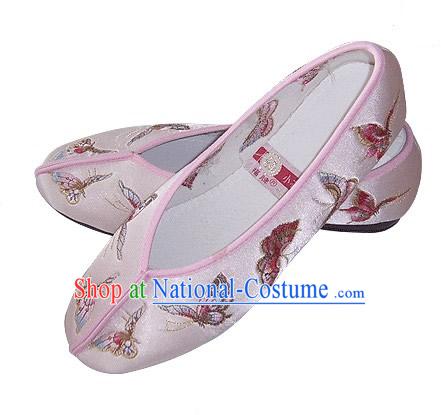 Chinese Traditional Handmade Embroidered Butterfly Satin Shoes _pink_