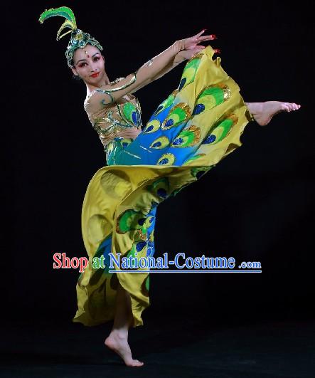 Supreme Chinese Traditional Peacock Dance Costumes Complete Set