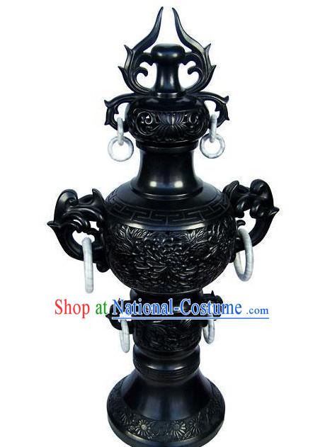 Chinese Traditional Longshan Black Pottery - Chrysanthemum Censer