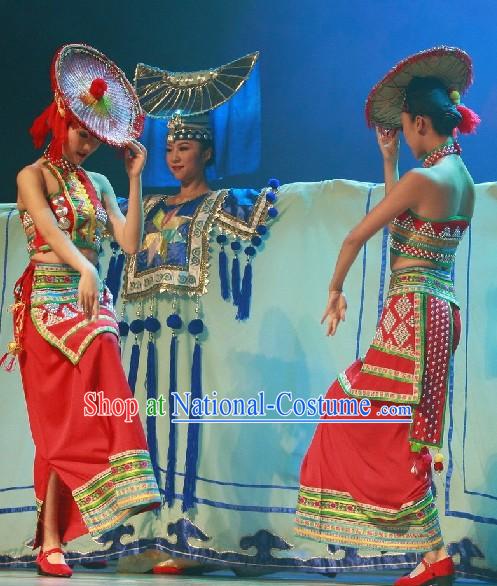 Chinese Dai Minority Dance Costumes and Hat