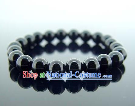 Kai Guang Feng Shui Chinese Natural Black Agate Bracelet _avoiding ill_