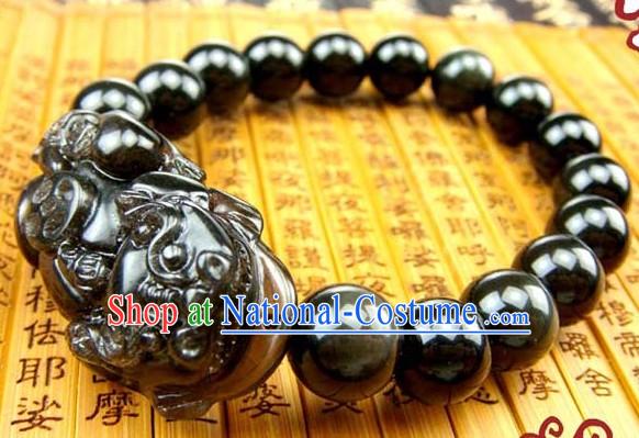 Kai Guang Feng Shui Chinese Obsidian Pi Xiu Bracelet for Men _getting off evil_