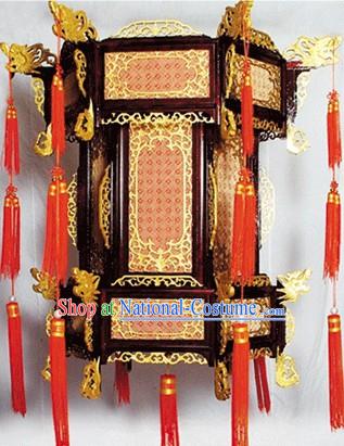 Large Traditional Chinese Hand Carved Natural Wood Palace Lantern