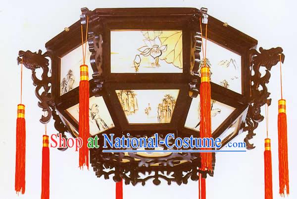 (On Sale) Chinese Hand Carved Double Dragons Palace Ceiling Lantern