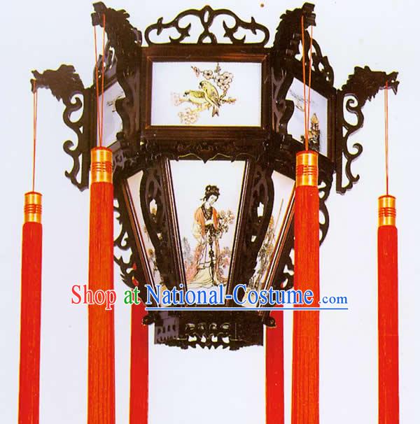 20 Inches Large Chinese Hand Made Wooden Ceiling Lantern - Ancient Four Beauties