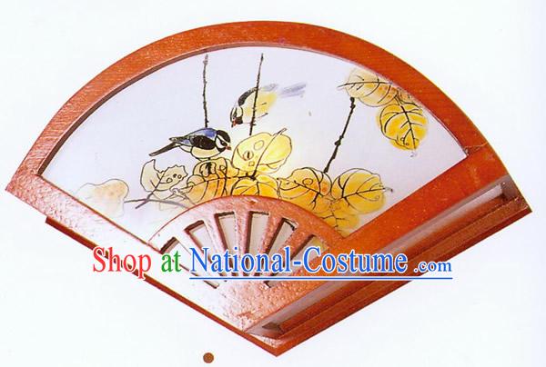 Chinese Hand Made Fan Shape Wooden Wall Lantern - Traditional Painting