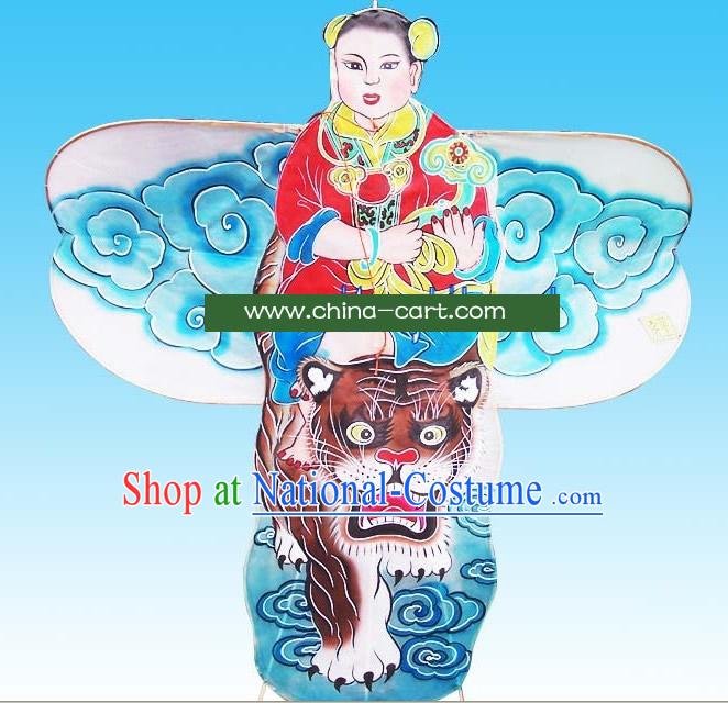 Chinese Traditional Weifang Hand Painted and Made Kite - Ancient Boy Riding Tiger