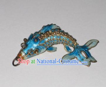 Chinese Traditional Cloisonne Silver Handicraft- Blue Goldfish