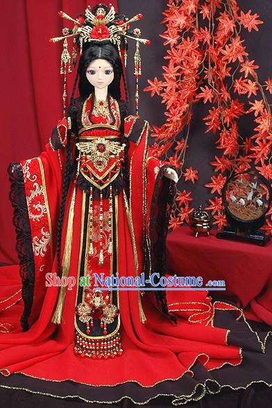 Ancient Chinese Princess Wedding Dress and Headpiece BJD Costumes Complete Set