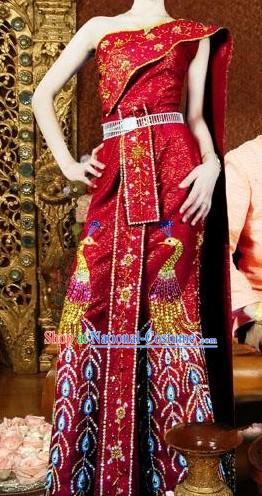 Traditional Thai Peacock Court Dress Costume Complete Set