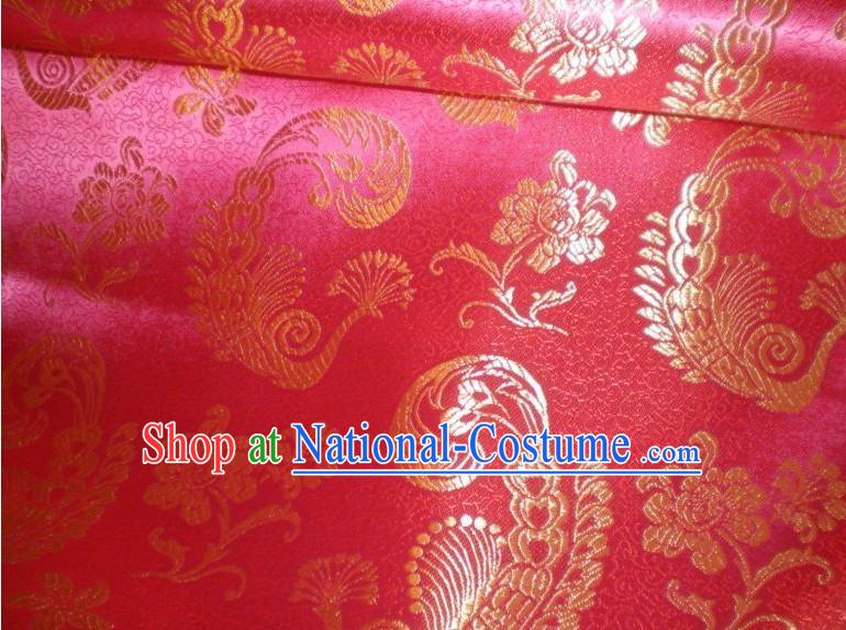 Red Peacock Brocade Fabric