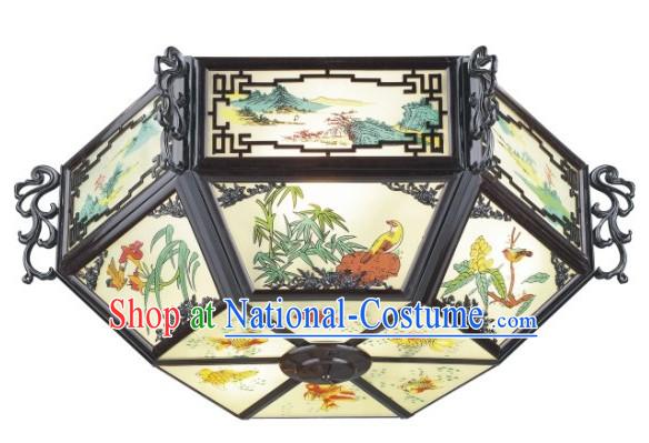 30 Inch Large Birds and Flower Chinese Palace Lantern _ Painted Ceiling Lantern