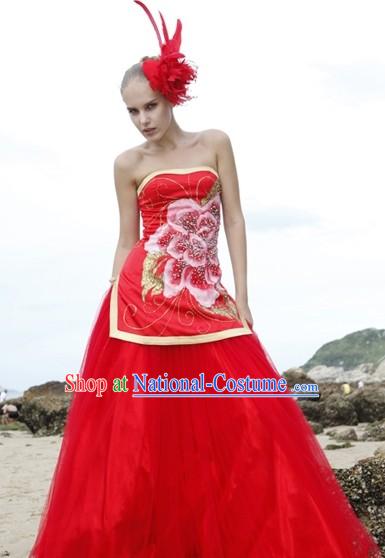 Red Silk China Wedding Dresses for Bride