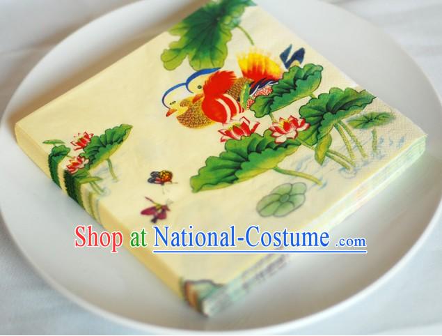 Traditional Chinese Style Three-ply Mandarin Ducks Wedding Napkin