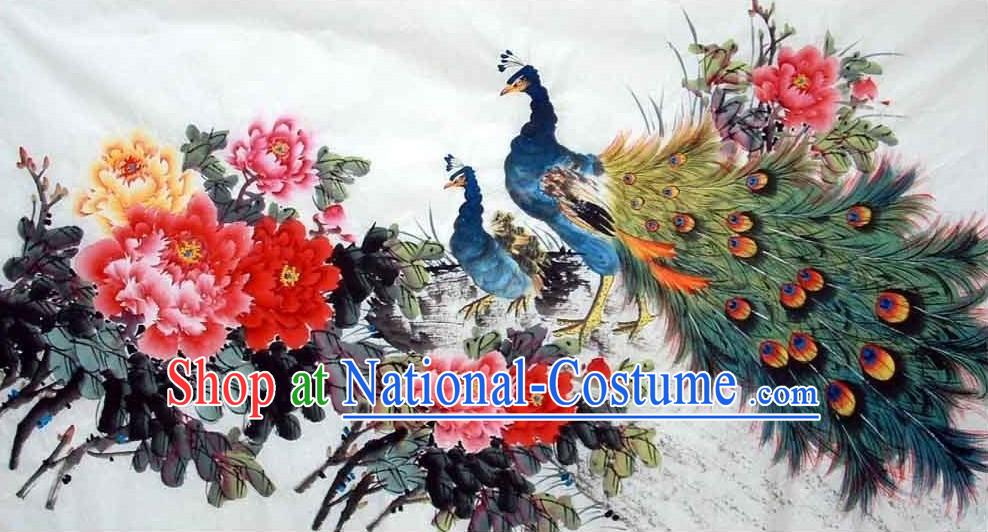 Traditional Chinese Painting - Peacock and China National Flower Peony