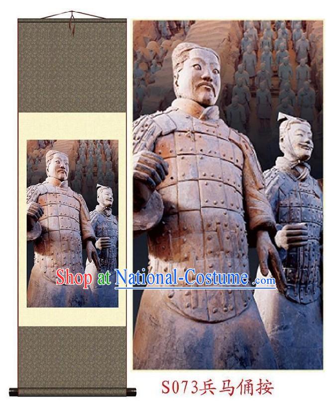 Chinese Silk Terra Cotta Warrior Painting