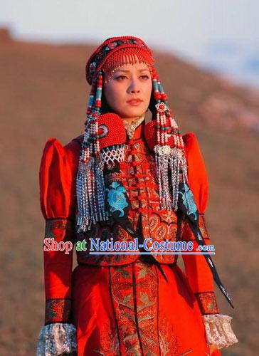 Stunng Tibet Traditional Clothing and Hair Decoration Complete Set