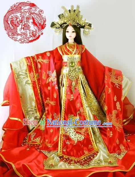 Supreme Chinese Ancient BJD Princess Wedding Clothing and Hair Decoration Complete Set for Adults