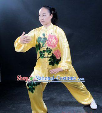 Professional Martial Arts Original Peony Painting Silk Uniform Complete Set