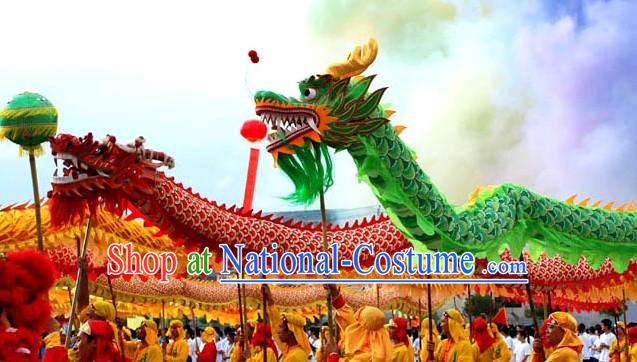 Chinese Traditional Beijing Green Dragon Dance Costume Complete Set